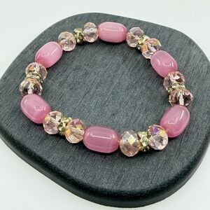 Pink Beaded Bracelet Stretch Stackable Coquette Aesthetic Layering Boho Gift